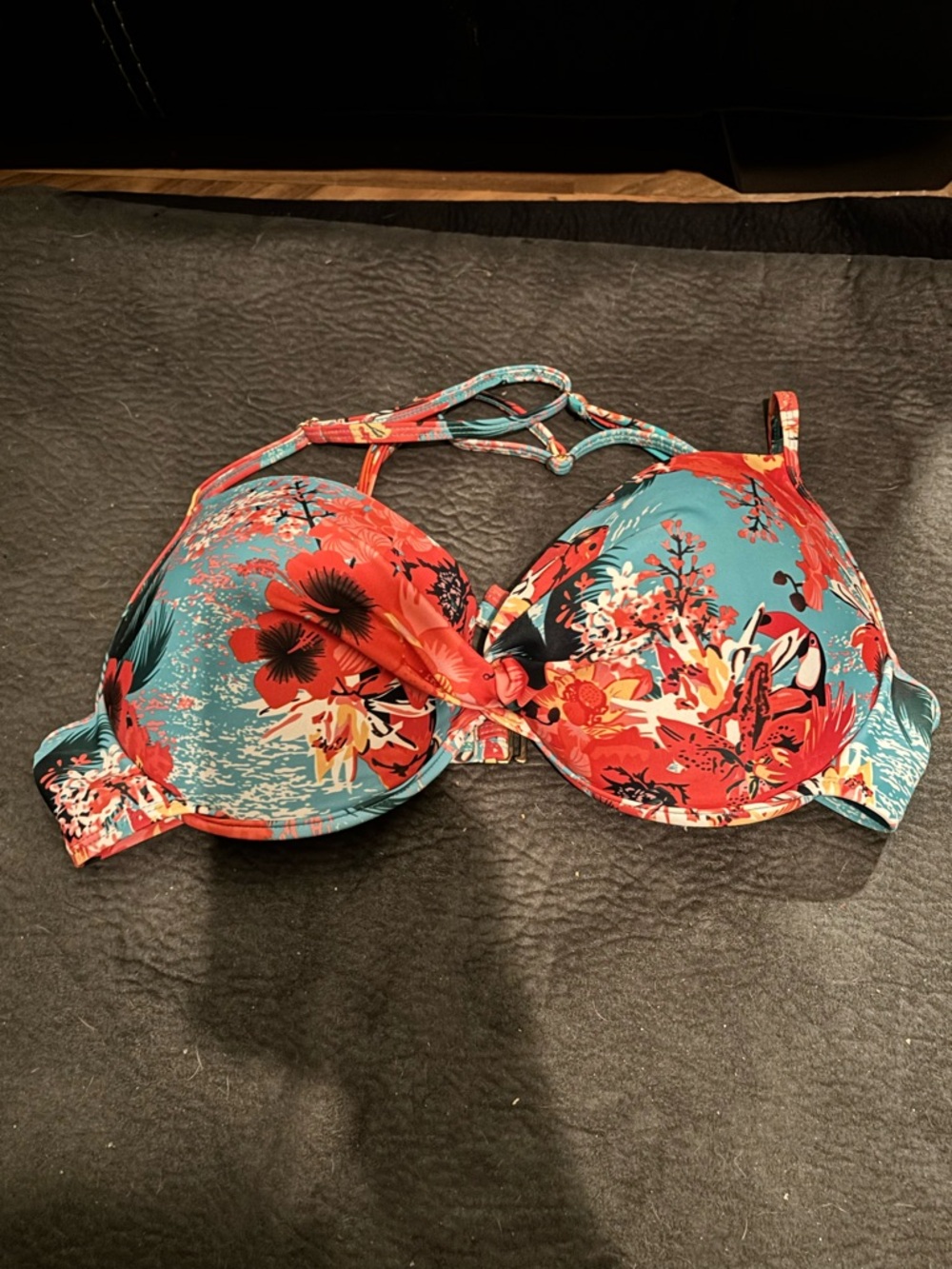 RELLECIGA Teal & Red Floral Underwire Bikini Top